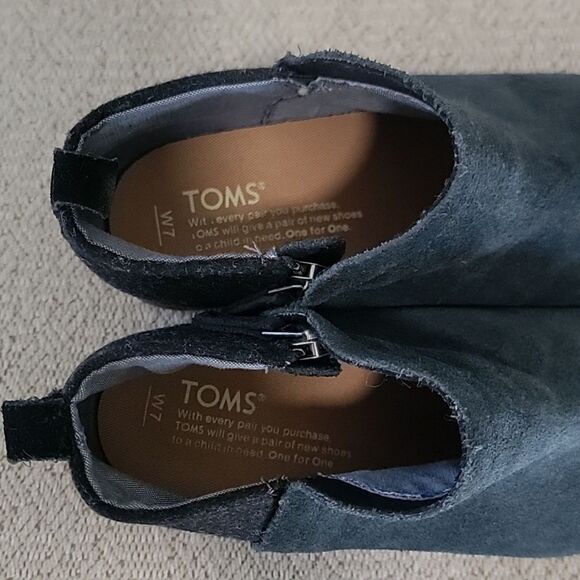 Toms Deia Black Suede Block Heel Shorts Bootie Boots - Size 7 - Picture 4 of 11